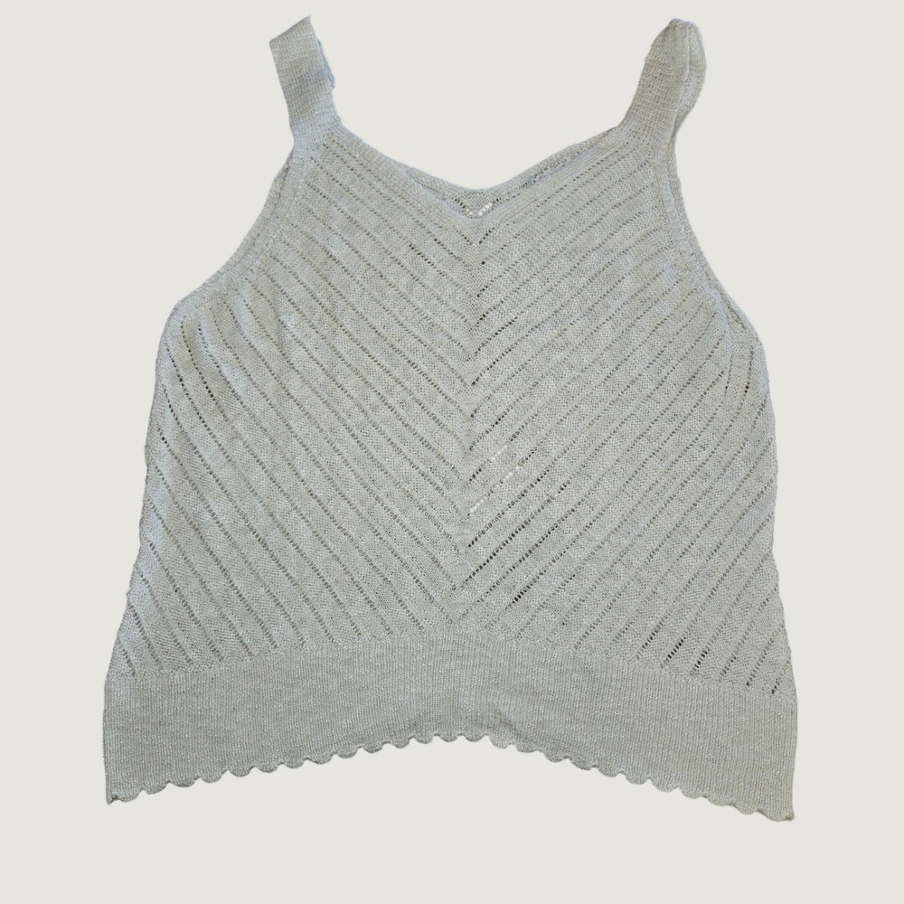 Gypsy & Jade Knit Tank Top Womens 3X Cream Chevron Pointelle Scalloped Hem Boho